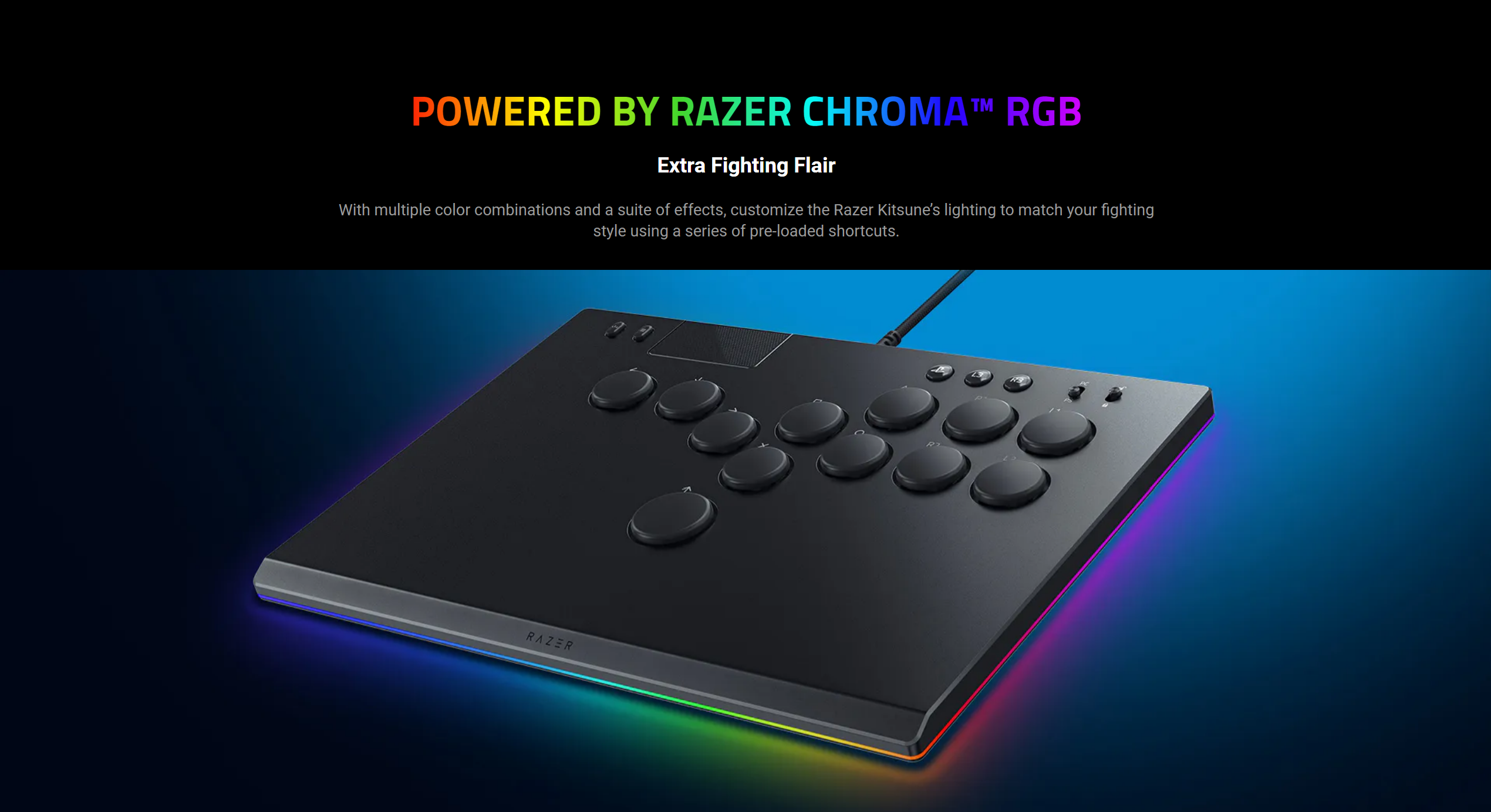 A large marketing image providing additional information about the product Razer Kitsune - All-Button Optical Arcade Controller for PS5 and PC - Additional alt info not provided